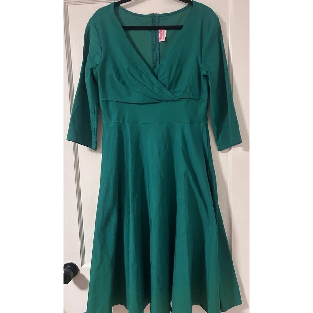 Pinup Couture PUG Erin Swing Dress Green Stretch Vintage Style Size XL No Belt - Picture 4 of 10
